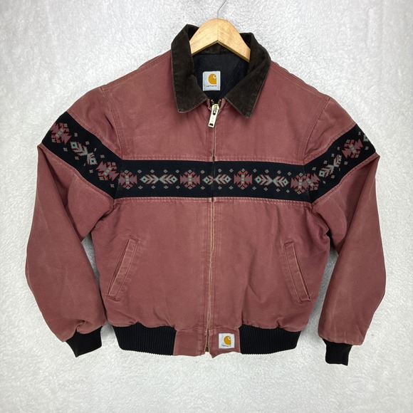 Carhartt Santa Fe Aztec Jacket Quilt Lined Mens Medium (23.5X28) JQ0536 Redwood